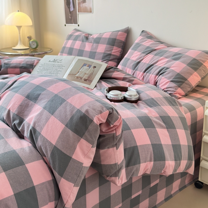 91家纺网 家纺一手货源 找家纺 清雅福 2024新款全棉A类水洗棉四件套单被套 青春雅格-粉