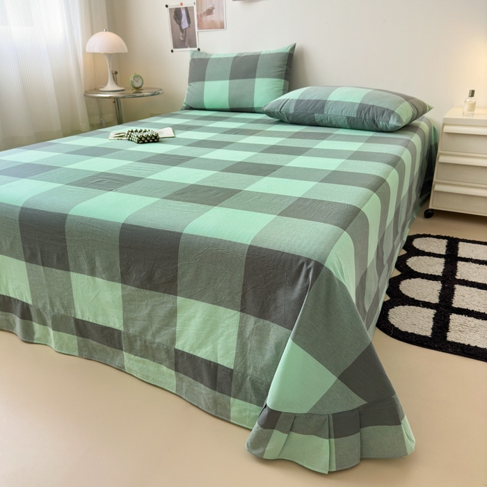 91家纺网 家纺一手货源 找家纺 清雅福 2024新款全棉A类水洗棉四件套单被套 绿大格