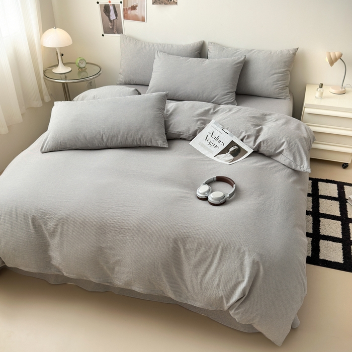 91家纺网 家纺一手货源 找家纺 清雅福 2024新款全棉A类水洗棉单品被套 灰密条