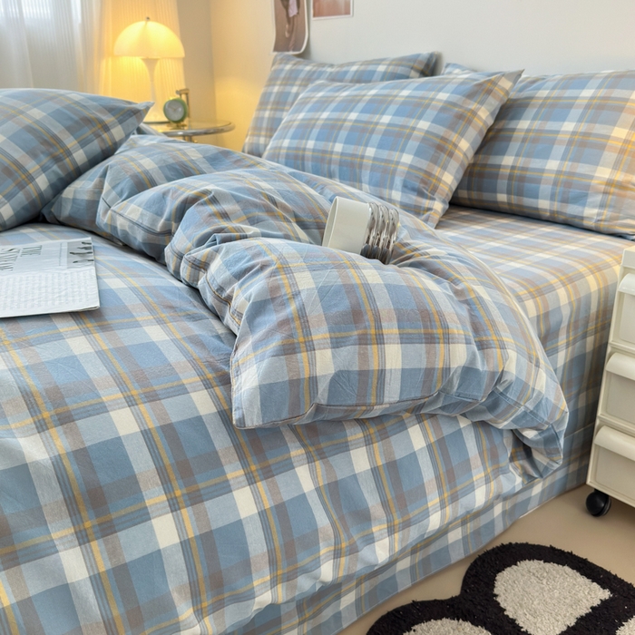 91家纺网 家纺一手货源 找家纺 清雅福 2024新款全棉A类水洗棉四件套单被套 简兮-兰