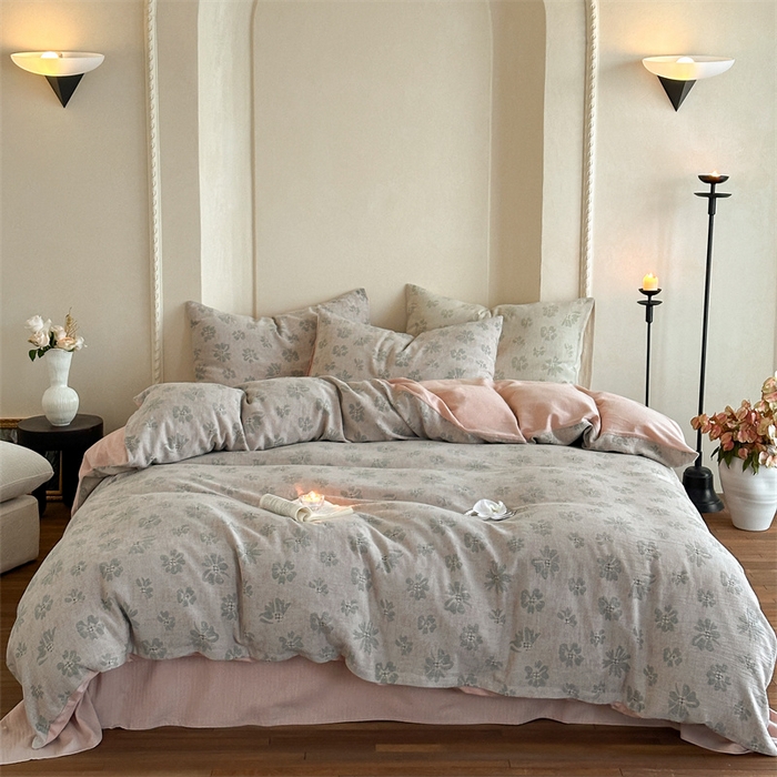 91家纺网 家纺一手货源 找家纺 云上 2024新款卡丽兰色织大提花四件套 卡丽兰-粉