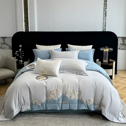 棠颂家纺 2025新款亲肤精纺棉刺绣四件套（礼盒款） 赫拉--天青