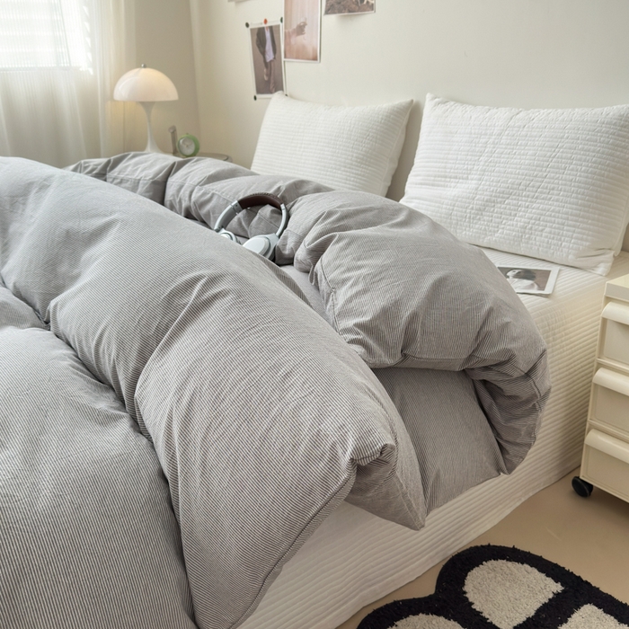 91家纺网 家纺一手货源 找家纺 清雅福 2024新款全棉A类水洗棉单品被套 灰密条