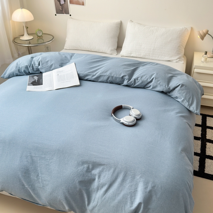 91家纺网 家纺一手货源 找家纺 清雅福 2024新款全棉A类水洗棉单品被套 素色-浅兰