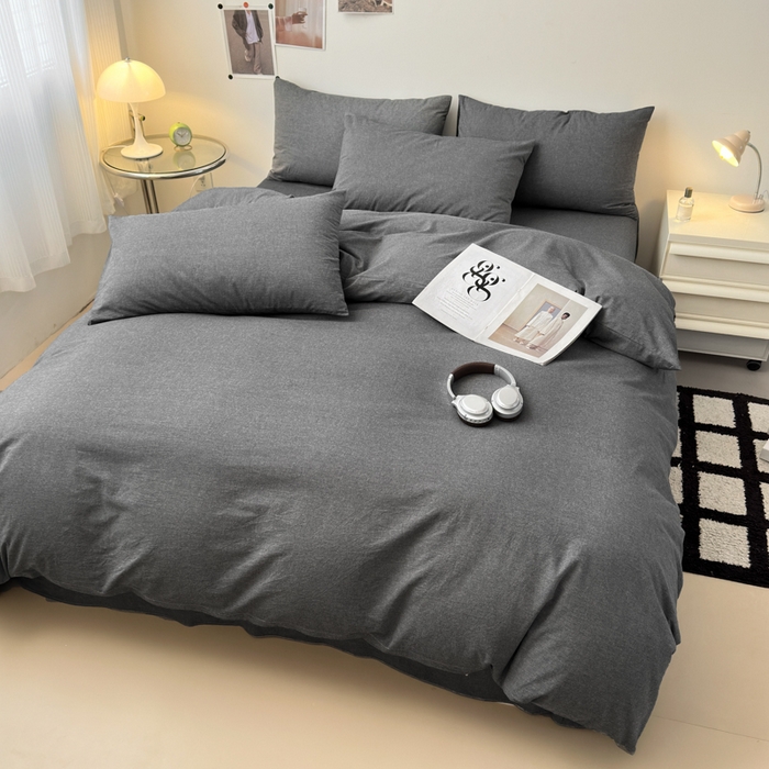 91家纺网 家纺一手货源 找家纺 清雅福 2024新款全棉A类水洗棉四件套单被套 素色-灰