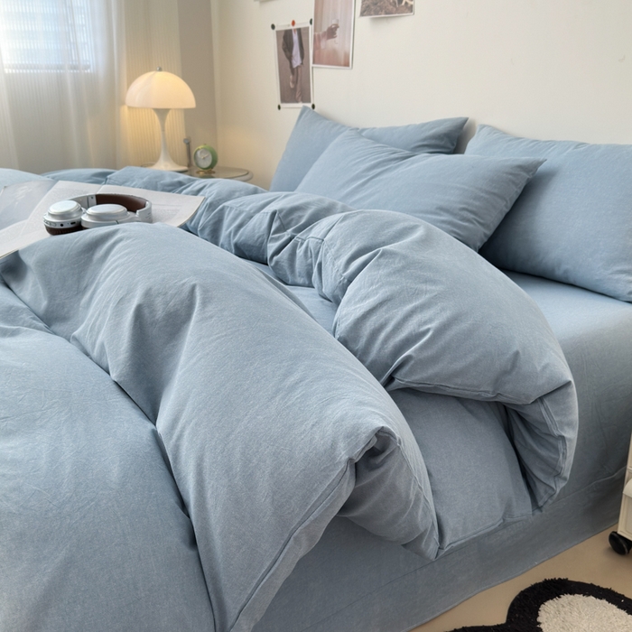 91家纺网 家纺一手货源 找家纺 清雅福 2024新款全棉A类水洗棉四件套单被套 素色-浅兰