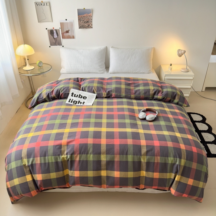 91家纺网 家纺一手货源 找家纺 清雅福 2024新款全棉A类水洗棉四件套单被套 晴空-灰