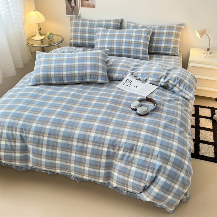 91家纺网 家纺一手货源 找家纺 清雅福 2024新款全棉A类水洗棉四件套单被套 简兮-兰