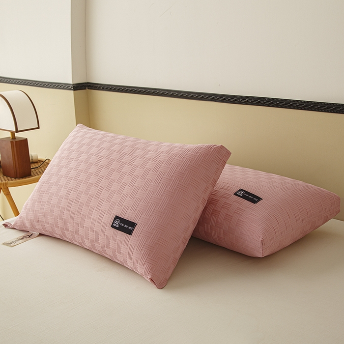 91家纺网 家纺一手货源 找家纺 织布人 2024新款枕芯A类华夫格美眠枕头高回弹不变形护颈助眠羽丝绒枕芯 A类华夫格美眠枕-粉色48*74cm高枕/对