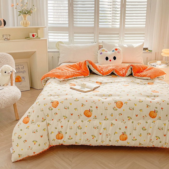 91家纺网 家纺一手货源 找家纺 博弈家纺 2024新款豆豆绒双面大豆被 可爱南瓜