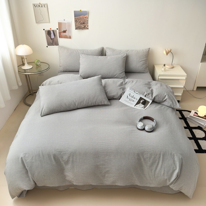 91家纺网 家纺一手货源 找家纺 清雅福 2024新款全棉A类水洗棉四件套单被套 灰密条