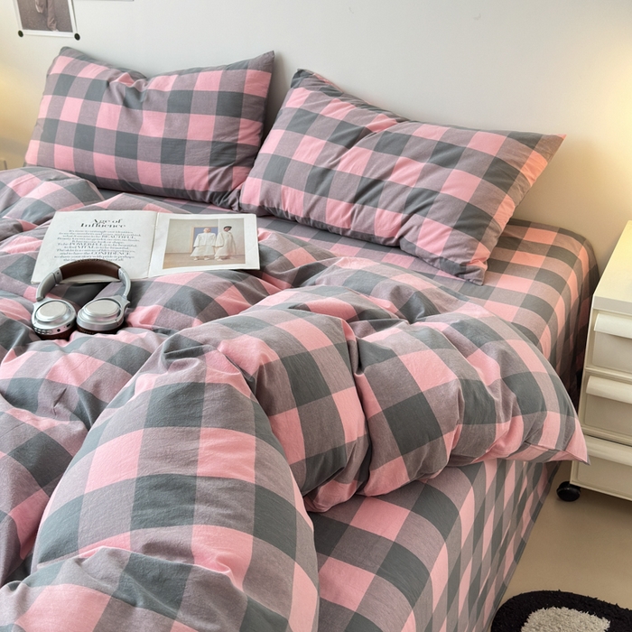 91家纺网 家纺一手货源 找家纺 清雅福 2024新款全棉A类水洗棉四件套单被套 青春雅格-粉