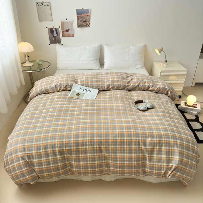 91家纺网 家纺一手货源 找家纺 清雅福 2024新款全棉A类水洗棉四件套单被套 映像-灰