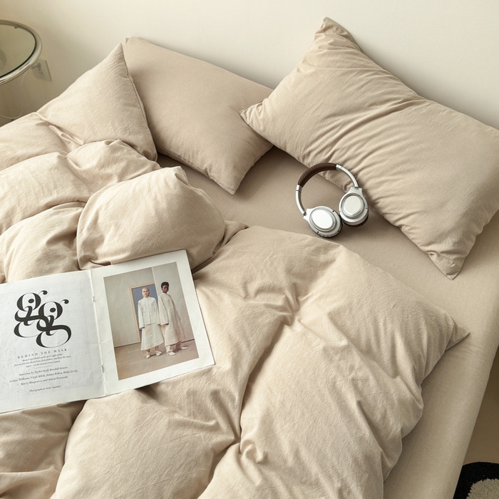 91家纺网 家纺一手货源 找家纺 清雅福 2025新款全棉A类水洗棉单枕套 素色·卡其