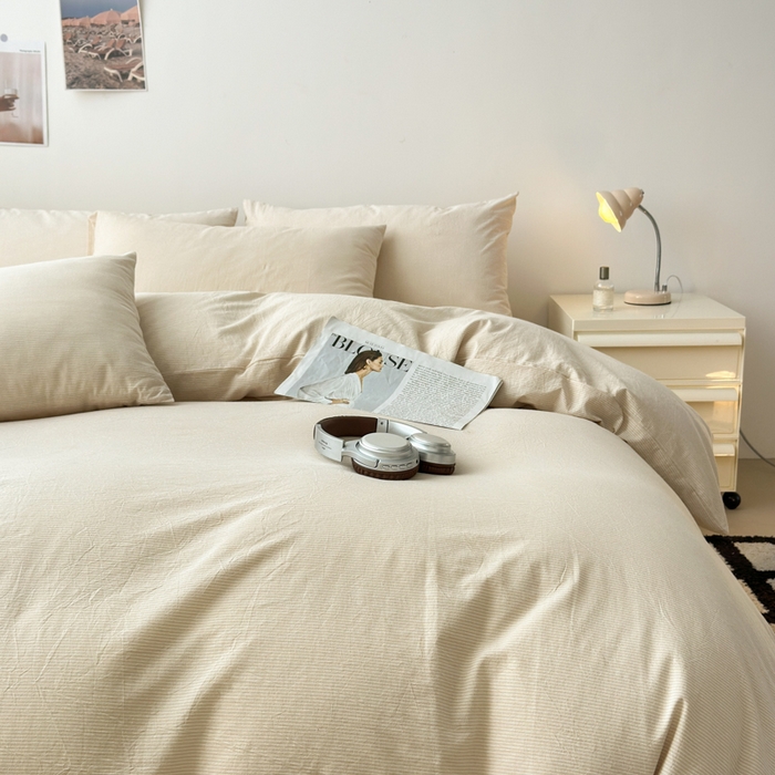 91家纺网 家纺一手货源 找家纺 清雅福 2024新款全棉A类水洗棉四件套单被套 米密条