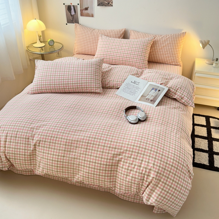 91家纺网 家纺一手货源 找家纺 清雅福 2024新款全棉A类水洗棉四件套单被套 印月-粉