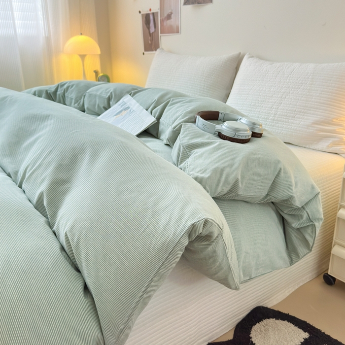 91家纺网 家纺一手货源 找家纺 清雅福 2024新款全棉A类水洗棉单品被套 绿密条