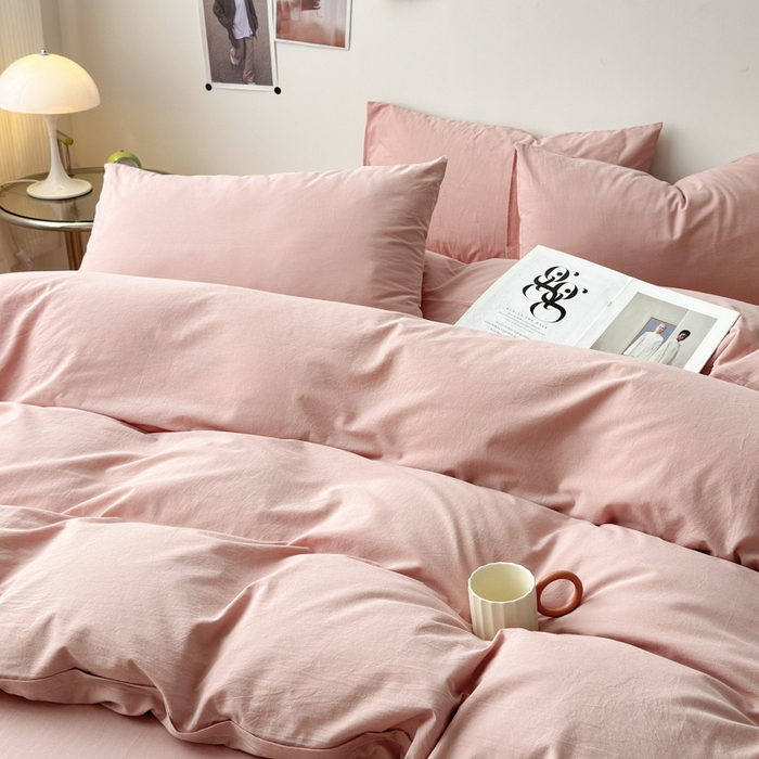 91家纺网 家纺一手货源 找家纺 清雅福 2025新款全棉A类水洗棉单枕套 简约·藕粉