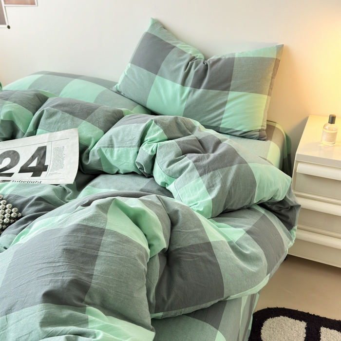 91家纺网 家纺一手货源 找家纺 清雅福 2024新款全棉A类水洗棉单品被套 绿大格