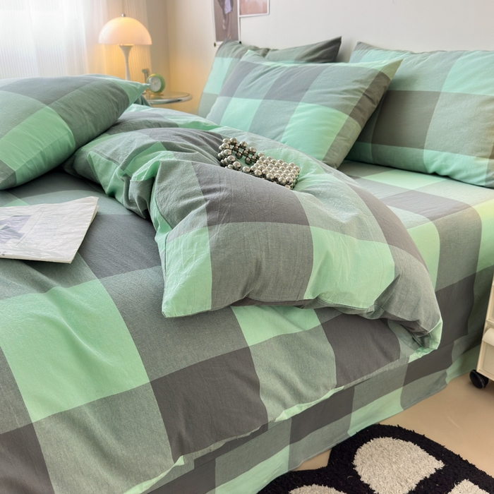 91家纺网 家纺一手货源 找家纺 清雅福 2024新款全棉A类水洗棉单品被套 绿大格