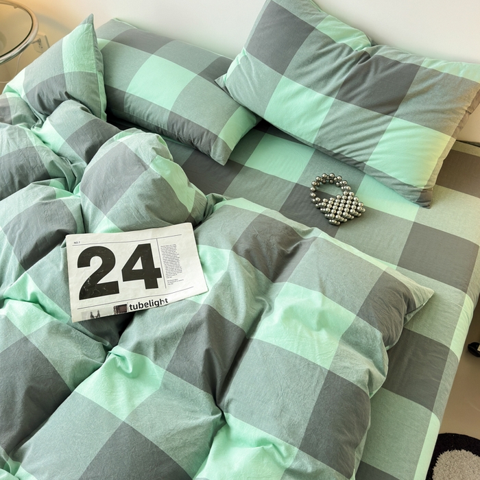 91家纺网 家纺一手货源 找家纺 清雅福 2024新款全棉A类水洗棉单品被套 绿大格