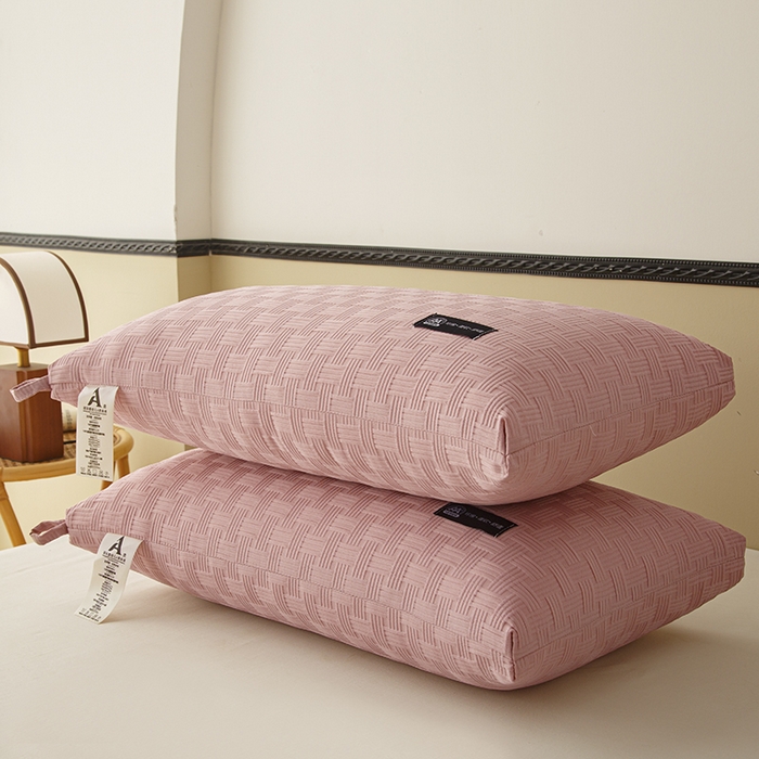 91家纺网 家纺一手货源 找家纺 织布人 2024新款枕芯A类华夫格美眠枕头高回弹不变形护颈助眠羽丝绒枕芯 A类华夫格美眠枕-粉色48*74cm中枕/对