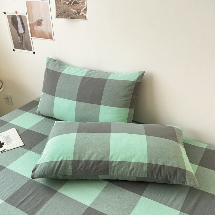 91家纺网 家纺一手货源 找家纺 清雅福 2024新款全棉A类水洗棉四件套单被套 绿大格