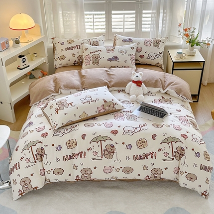 91家纺网 家纺一手货源 找家纺 （总）宇彬家纺 2026直播新款13070全棉纯棉印花床单床笠款四件套和单被套喷气清新简约（缩水足可定做）