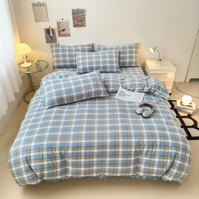 91家纺网 家纺一手货源 找家纺 清雅福 2024新款全棉A类水洗棉四件套单被套 简兮-兰