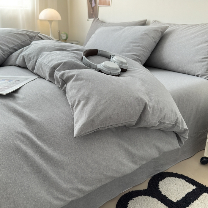 91家纺网 家纺一手货源 找家纺 清雅福 2024新款全棉A类水洗棉四件套单被套 烟灰