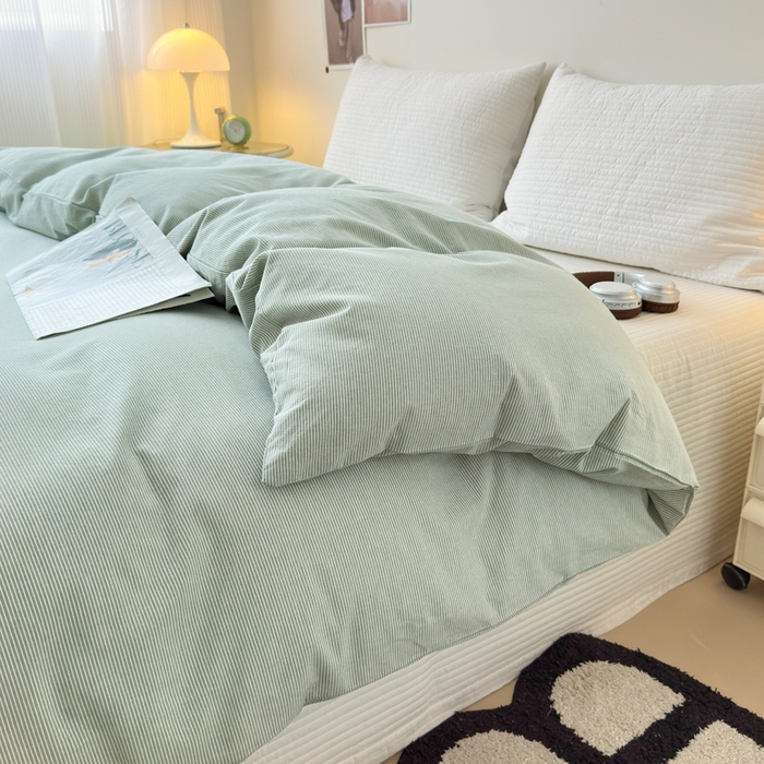 91家纺网 家纺一手货源 找家纺 清雅福 2024新款全棉A类水洗棉四件套单被套 绿密条