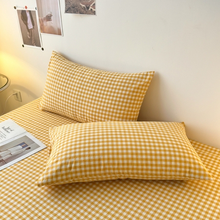 清雅福 2025新款全棉A类水洗棉单枕套 小格·黄