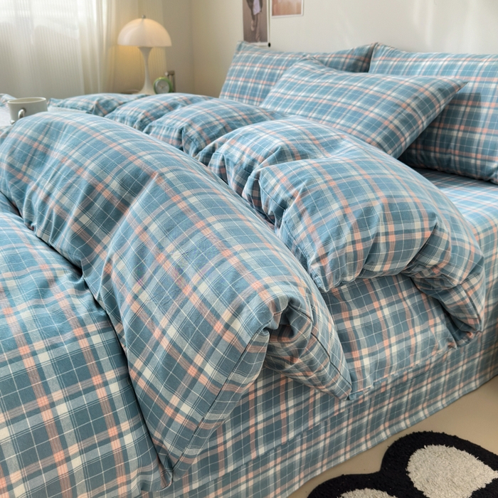 91家纺网 家纺一手货源 找家纺 清雅福 2024新款全棉A类水洗棉四件套单被套 映像-兰