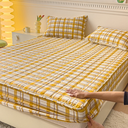 91家纺网 家纺一手货源 找家纺 寝居阁 2024新款13372全棉纯棉大豆纤维夹棉床笠 艾格黄