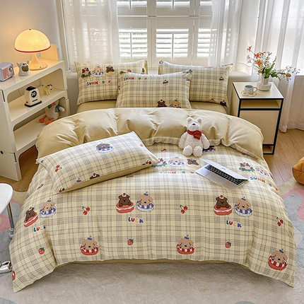 91家纺网 家纺一手货源 找家纺 （总）宇彬家纺 2026直播新款13070全棉纯棉印花床单床笠款四件套和单被套喷气清新简约（缩水足可定做）