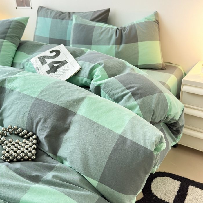 91家纺网 家纺一手货源 找家纺 清雅福 2024新款全棉A类水洗棉单品被套 绿大格