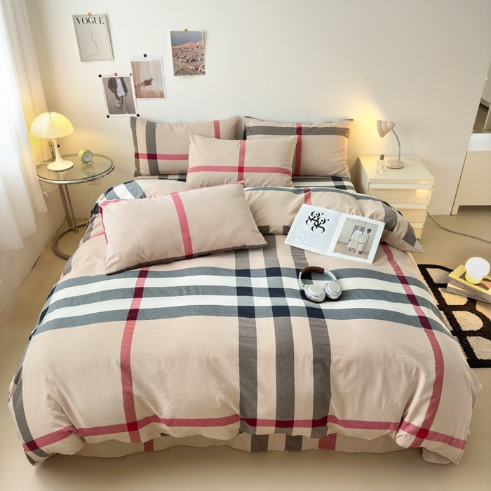 91家纺网 家纺一手货源 找家纺 清雅福 2024新款全棉A类水洗棉四件套单被套 宝莉-咖大格