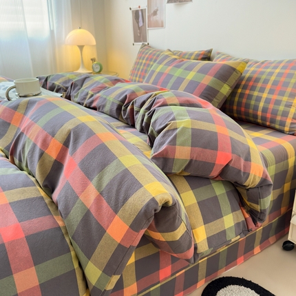 91家纺网 家纺一手货源 找家纺 清雅福 2024新款全棉A类水洗棉四件套单被套 晴空-灰