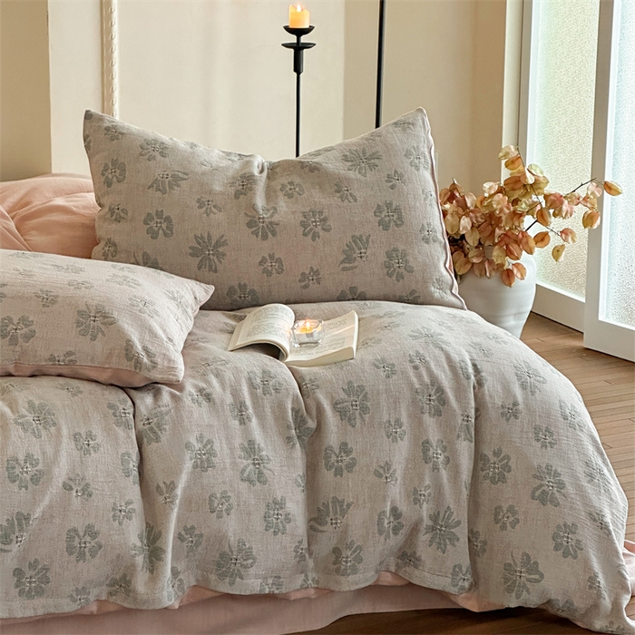 91家纺网 家纺一手货源 找家纺 云上 2024新款卡丽兰色织大提花四件套 卡丽兰-粉