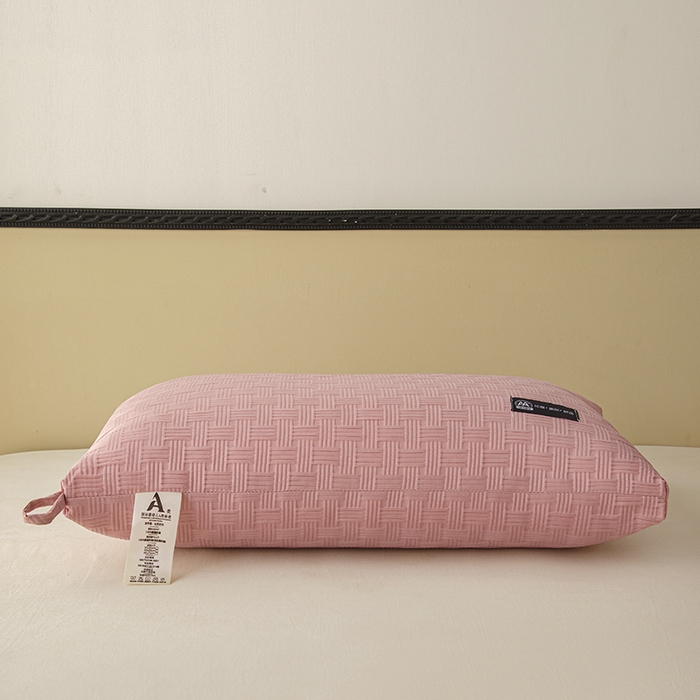 91家纺网 家纺一手货源 找家纺 织布人 2024新款枕芯A类华夫格美眠枕头高回弹不变形护颈助眠羽丝绒枕芯 A类华夫格美眠枕-粉色48*74cm高枕/对