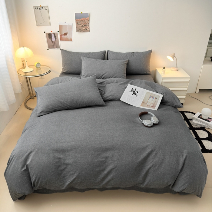 91家纺网 家纺一手货源 找家纺 清雅福 2024新款全棉A类水洗棉四件套单被套 素色-灰