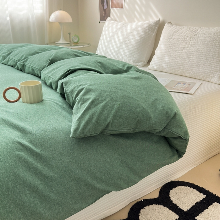 91家纺网 家纺一手货源 找家纺 清雅福 2024新款全棉A类水洗棉单品被套 豆绿