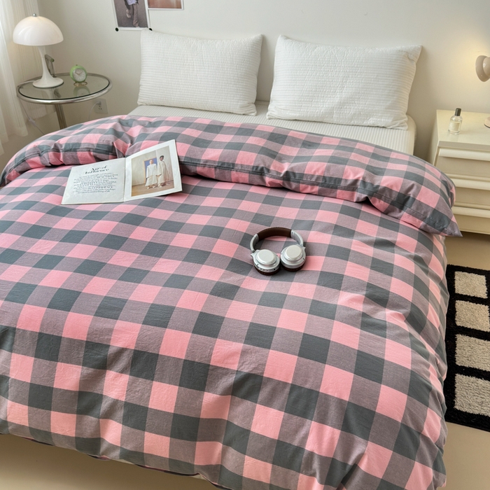 91家纺网 家纺一手货源 找家纺 清雅福 2024新款全棉A类水洗棉四件套单被套 青春雅格-粉