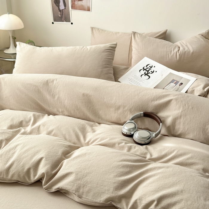 91家纺网 家纺一手货源 找家纺 清雅福 2024新款全棉A类水洗棉四件套单被套 素色-卡其