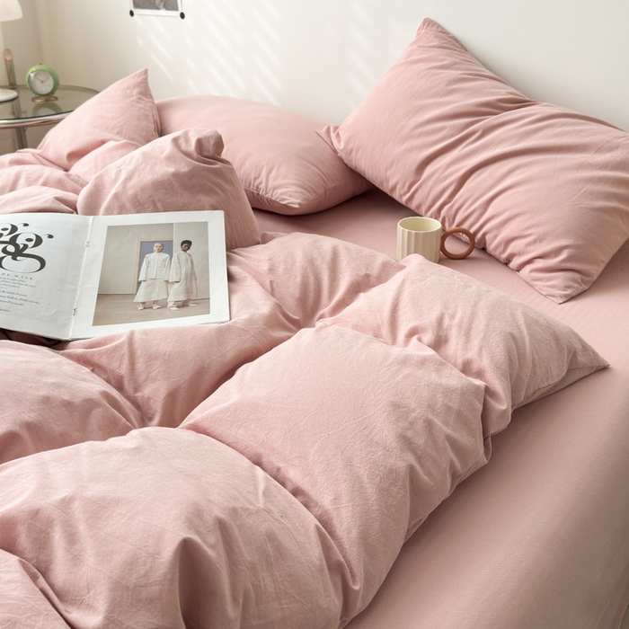 91家纺网 家纺一手货源 找家纺 清雅福 2025新款全棉A类水洗棉单枕套 简约·藕粉