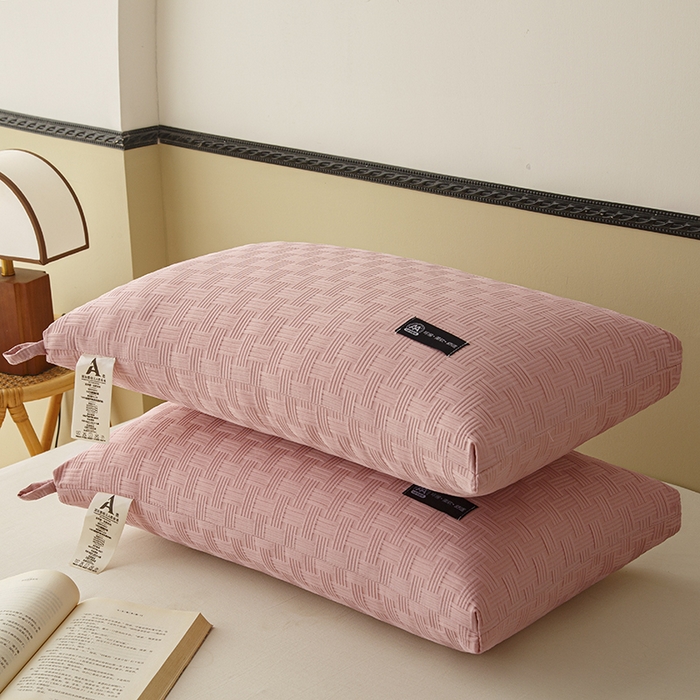 91家纺网 家纺一手货源 找家纺 织布人 2024新款枕芯A类华夫格美眠枕头高回弹不变形护颈助眠羽丝绒枕芯 A类华夫格美眠枕-粉色48*74cm中枕/对