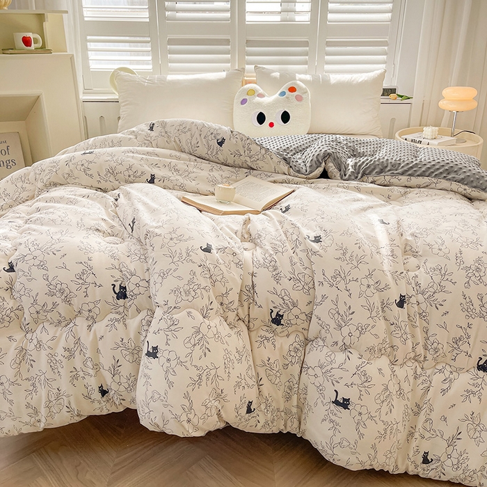 91家纺网 家纺一手货源 找家纺 博弈家纺 2024新款豆豆绒双面大豆被 喵呜精灵