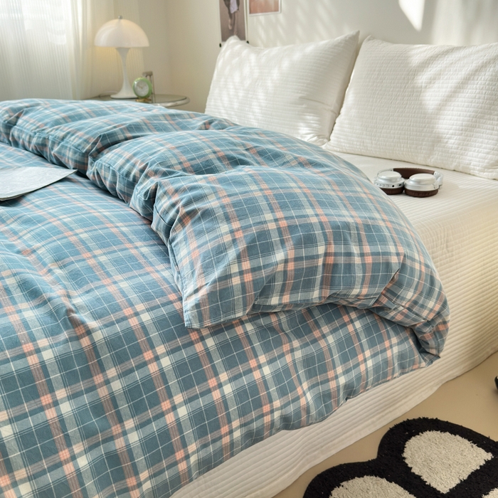 91家纺网 家纺一手货源 找家纺 清雅福 2024新款全棉A类水洗棉四件套单被套 映像-兰