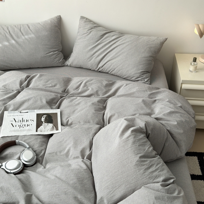 91家纺网 家纺一手货源 找家纺 清雅福 2025新款全棉A类水洗棉单枕套 灰密条