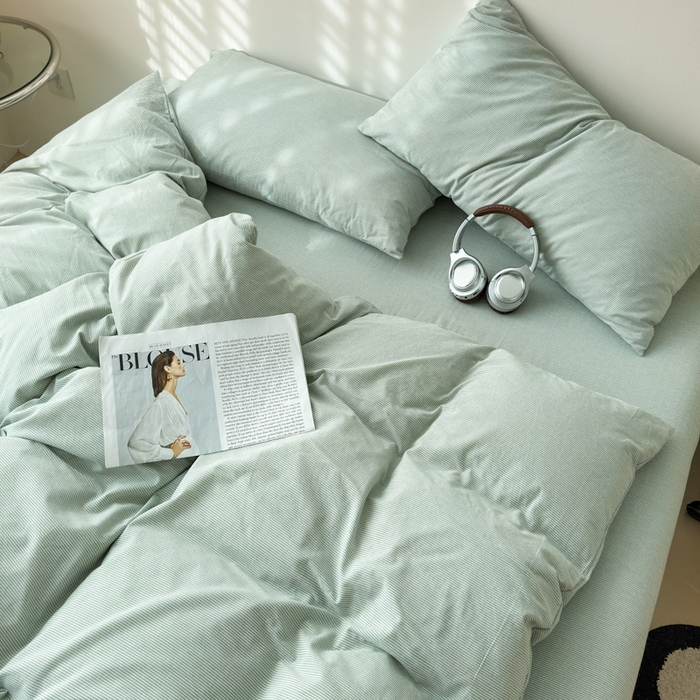 91家纺网 家纺一手货源 找家纺 清雅福 2025新款全棉A类水洗棉单枕套 绿密条